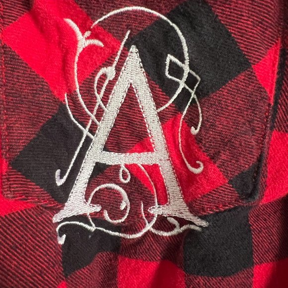 Matchstick Red Flannel Dress with an A Embroidered on pocket, Size Medium - Picture 3 of 5